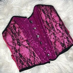 Forum Novelties Costume Corset Pink Sequin Lace